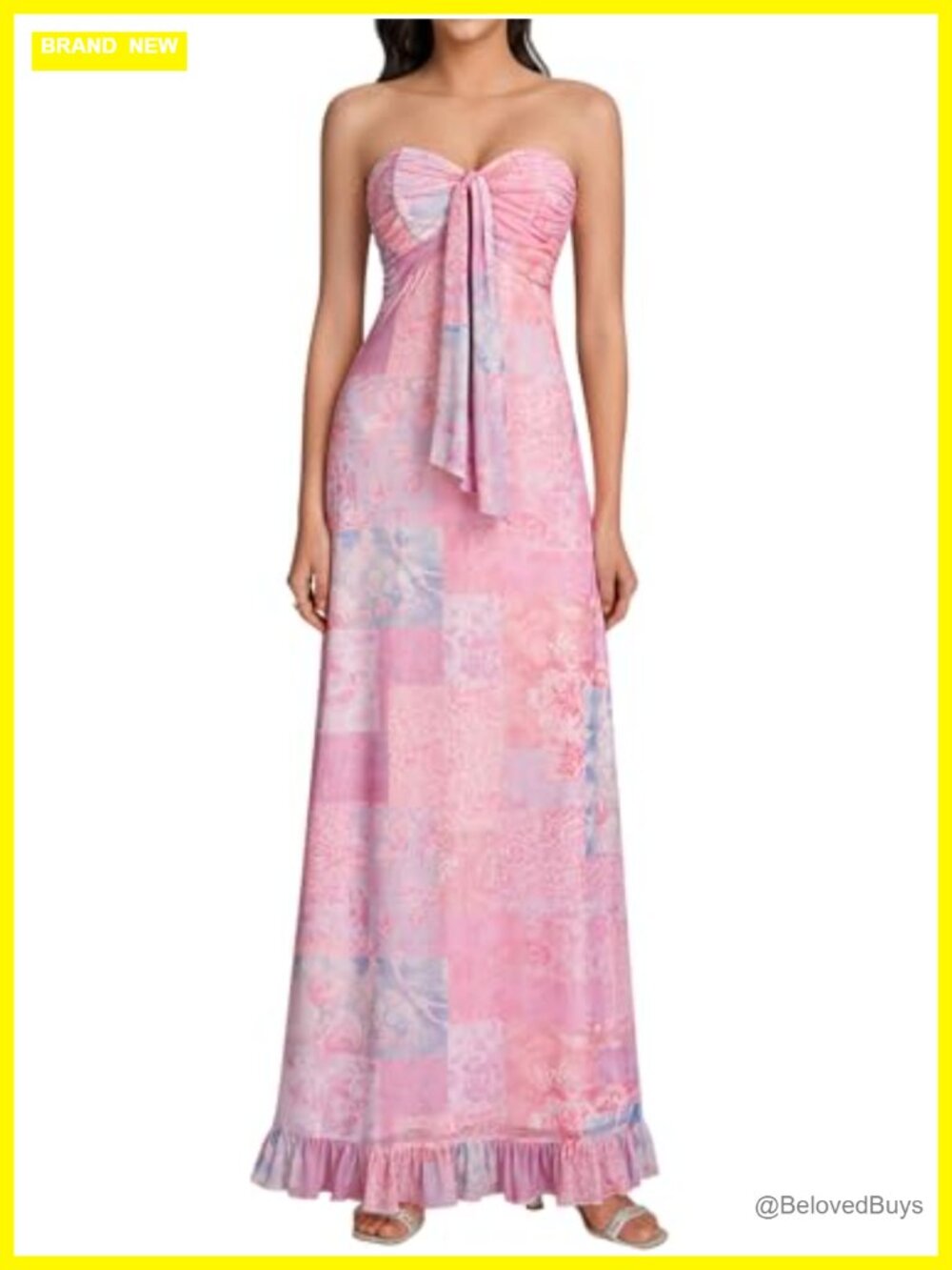 Strapless Floral Mesh Maxi Dress Bodycon Ruffle Backless Tube Summer Wedding
